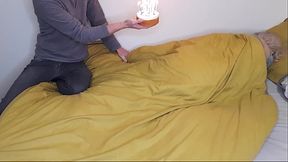 Stepbrother with cake for stepsister'_s happy birthday caught her masurbating in bed and fucked her.