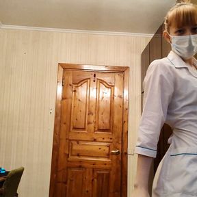 Anxious nurse treating a sick person