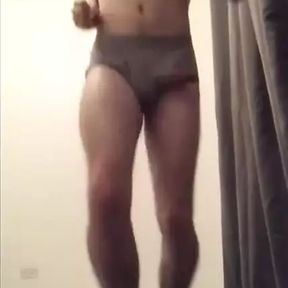 Twink has huge cumshot while trying not to trip on treadmill