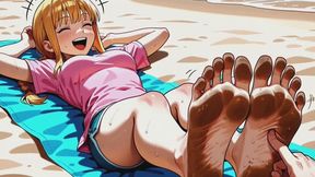 Dirty foot tickling at the beach