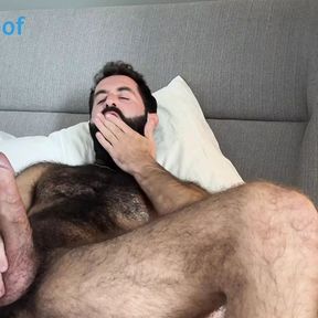 Straight guy jerking hairy cock