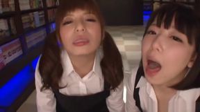 Hot Japanese AV models dressed as scholgirls suck dicks