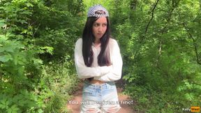 Caught a girl drawing graffiti and fucked her in the forest - Cum in panties