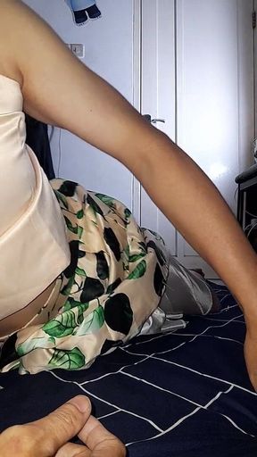 Cum Wearing Satin Set of Tank Top and Skirt