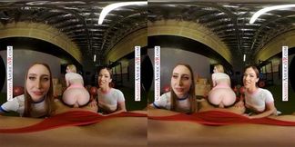 Naughty America Cute babes, Diana Grace, Emma Starletto, and Laney Grey, squat on a hard cock at T