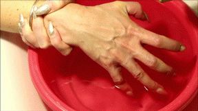 Poses of veiny hands after hot water