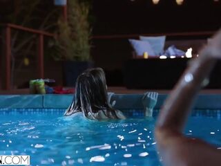 VIXEN - Janice Griffith and ivy wolfe sneak into backyard for nighttime pool joy