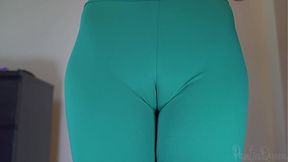 Stepsister tries on tight shorts and flashes huge hairy pussy