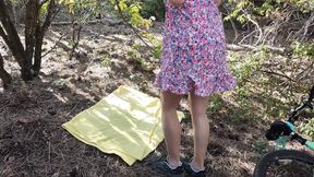 Risky Masturbating and Orgasm in the Forest. Hairy Pussy