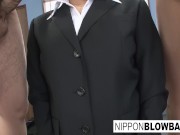 Sexy Asian office girl blows her coworkers