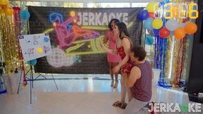 Jerkaoke Petite Brunette Aria Lee Rides Big Cock