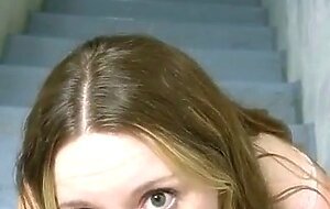 Cute Canadian slut gets fucked in a stairwell after being lied to about a broken elevator!