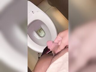 Ladyboy urinate and masturbate in public restroom