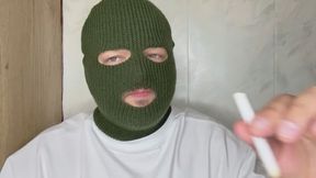 Bob smokes in a mask b
