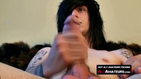 Emo twink stunner whips out monster meat & strokes