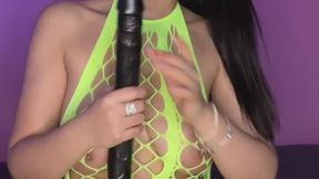 Swallowing a huge dildo
