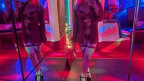 red satin + black heels + preshift poledance in the club