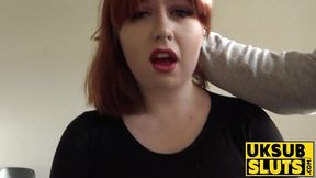 British ginger Kitty Misfit chokes on cock and masturbates
