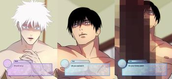Satoru Gojo gets throat fucked by Toji's throbbing cock in raw yaoi anime blowjob hentai