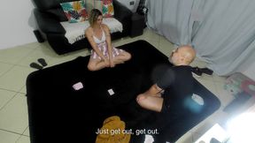 The game ended with her naked and covered in cum.