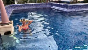 Naughty babe Lolipop and horny Mark Pirson get down and dirty in the pool after a day of home video
