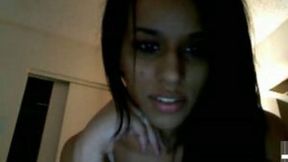 Hot dark skin brunette teen wears no panties on webcam