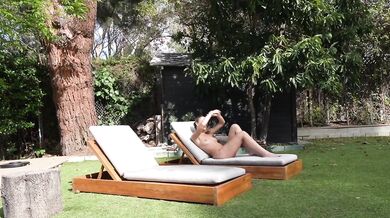 Super Slut Lily Phillips sunbathes NAKED in front of Step Brother