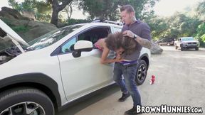 Ebony teen with curly hair Cecilia Lion outdoor doggy fucked