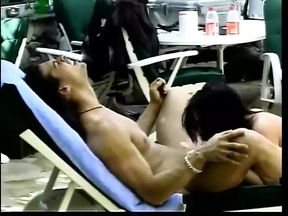 Horny babe bends over and gets fucked doggy style outdoors