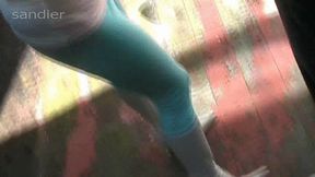 Handjob in aqua leggings white pointy knee boots A wmv