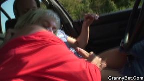 90 year old granny pleases younger guy on the roadside