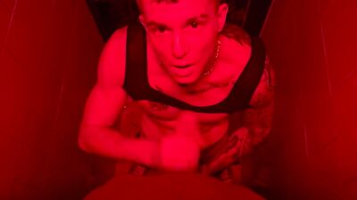 Watch this hot muscle boy take a hard anal pounding in the toilet of a club