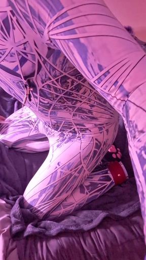 Self Bondage Chains Play in Bodysuit