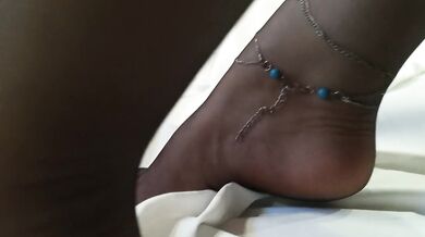 Ripping nylons on bed before going clubbing