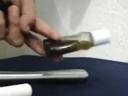 sexy shemale masturbates with a big dildo until she cums