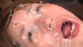 Dirty facial bukkake on Japanese girl