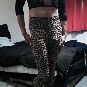 Horny cd enjoying my leopard print leggings against my tight butt