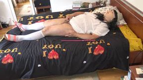 White Dress, White Knee Socks, Red Bottom