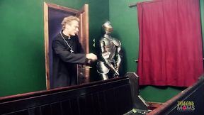 Resurrected blonde milf with big tits has group sex with the brunette in stockings and two big cocks