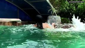 Intense poolside lesbian action