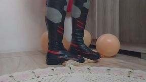 stepping on balloons with anime boots