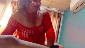 Milf puts the condom on me so I can fuck her but she can&#039;t resist and takes it off to feel my cock really hard.