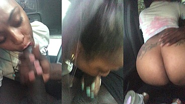 Ebony Slut gives Public Blowjob in Car