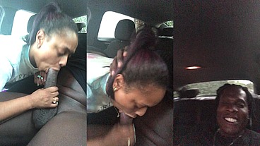 Ebony Slut gives Public Blowjob in Car