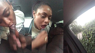 Ebony Slut gives Public Blowjob in Car