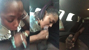 Ebony Slut gives Public Blowjob in Car
