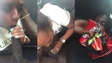 Ebony Slut gives Public Blowjob in Car