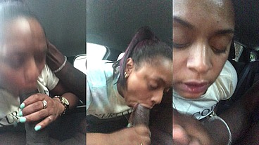 Ebony Slut gives Public Blowjob in Car