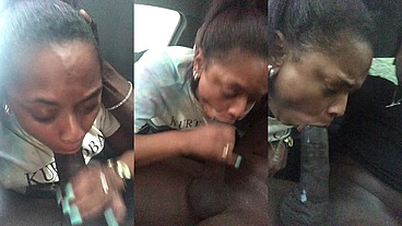 Ebony Slut gives Public Blowjob in Car