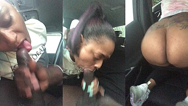 Ebony Slut gives Public Blowjob in Car